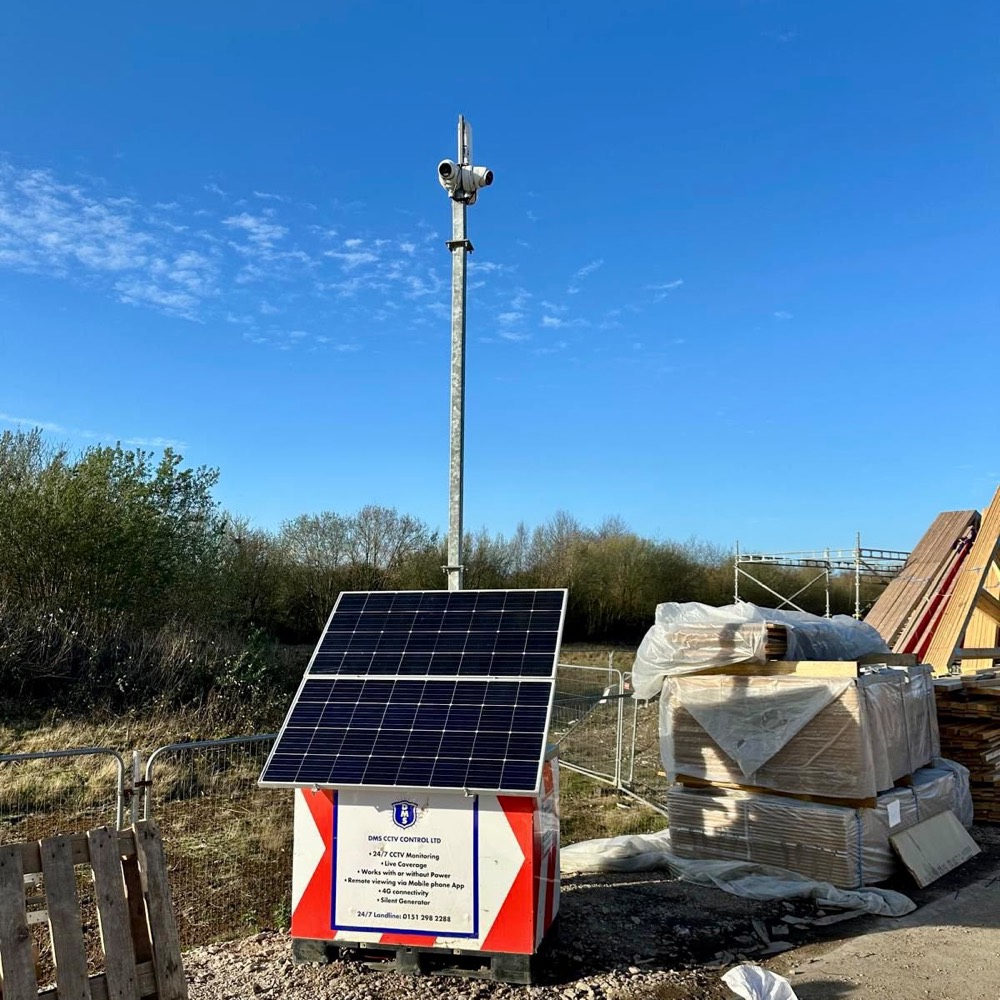 DMS solar powered CCTV tower on a construction site