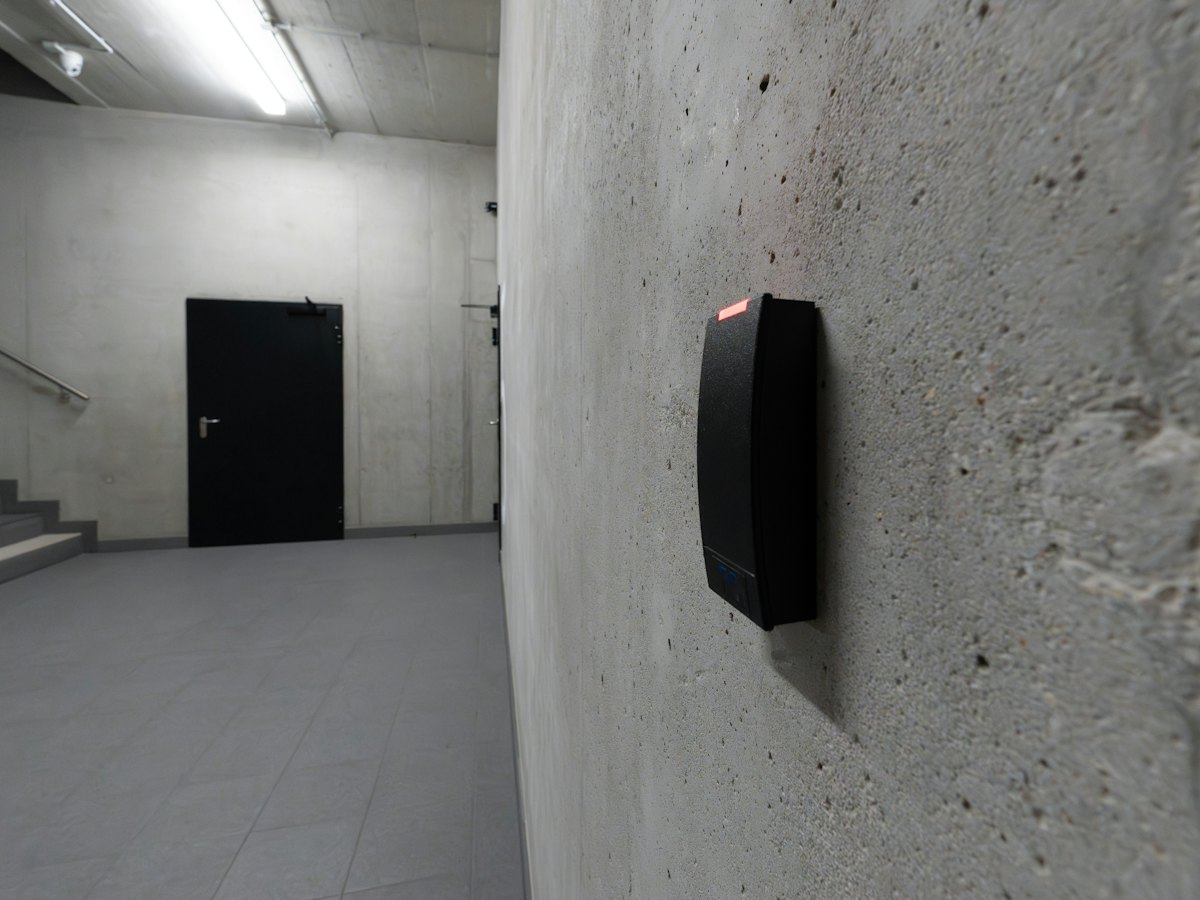 Access card reader beside a door