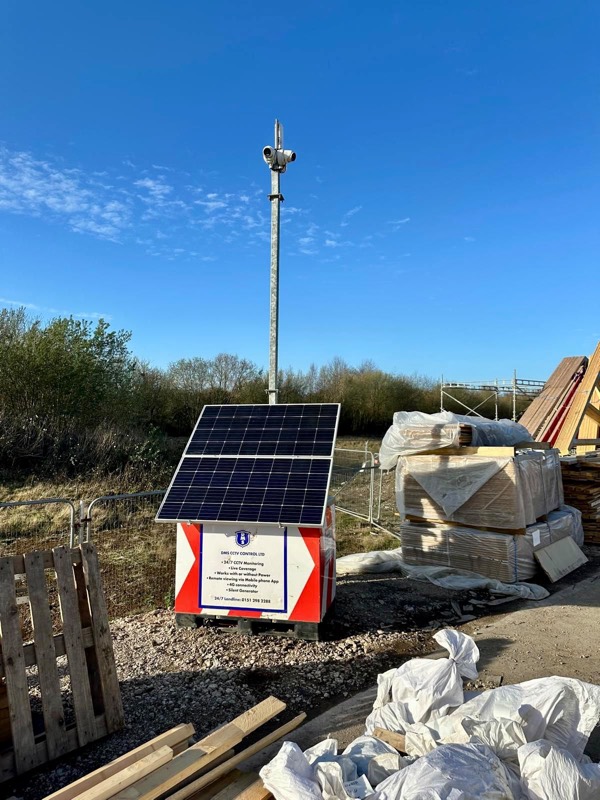 DMS solar powered CCTV tower on a construction site